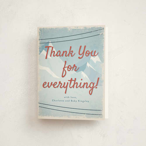 This is a apple baby shower thank you cards with standard by Heather Schertzer called bebe ski gondola printing on strathmore in standard