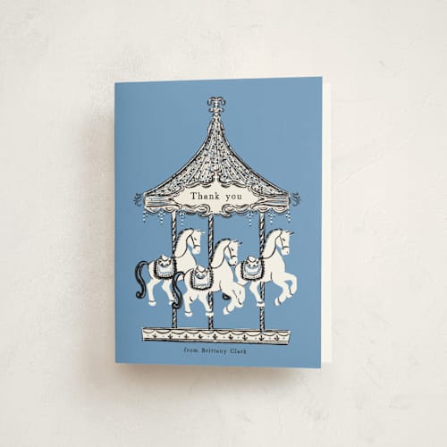 This is a pool baby shower thank you cards with standard by Gwen Bedat called round and round printing on strathmore in standard