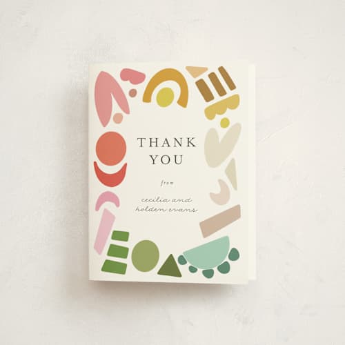 This is a rainbow baby shower thank you cards with standard by Morgan Kendall called rainbow shapes printing on strathmore in standard