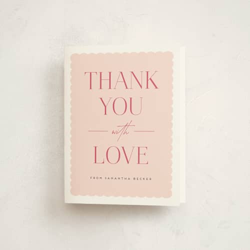 This is a carnation baby shower thank you cards with standard by Erica Krystek called due with two printing on strathmore in standard