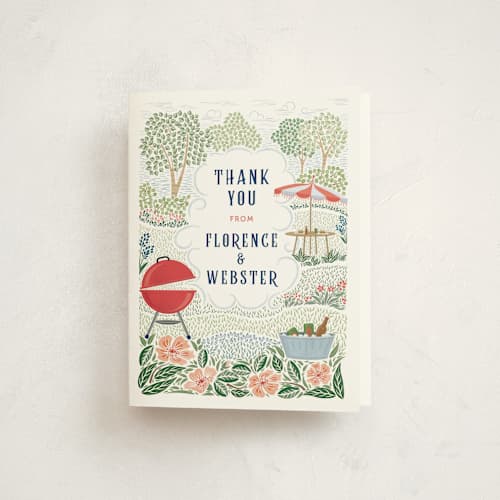 This is a ketchup baby shower thank you cards with standard by Paper Sun Studio called backyard bbq printing on strathmore in standard