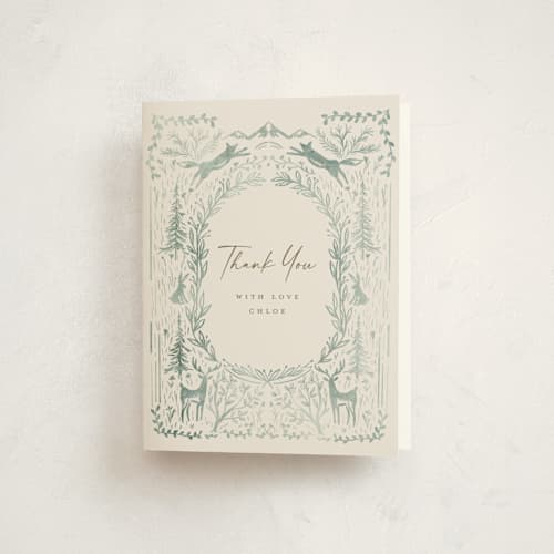 This is a sage baby shower thank you cards with standard by Petra Kern called the story begins printing on strathmore in standard