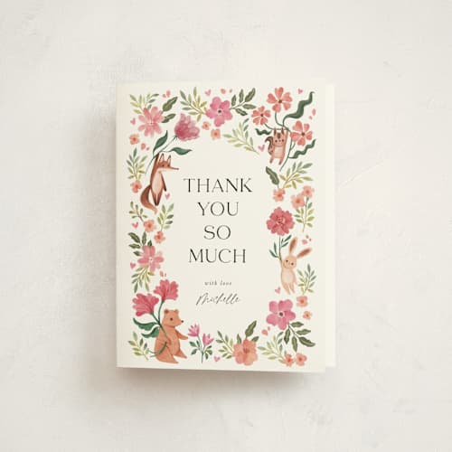 This is a rose baby shower thank you cards with standard by Vivian Yiwing called love is in the air printing on strathmore in standard