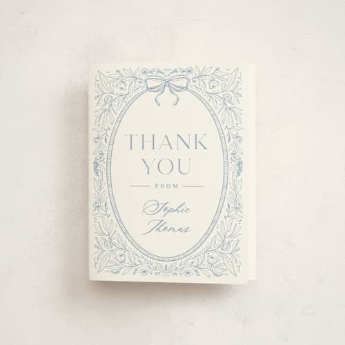 This is a sky baby shower thank you cards with standard by Kristen Smith called parisian garden printing on strathmore in standard