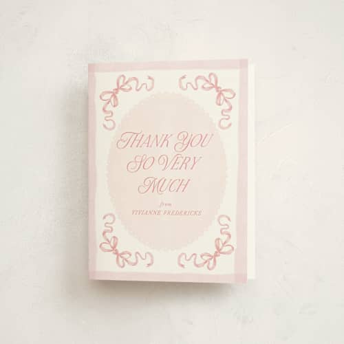 This is a petal baby shower thank you cards with standard by Jackie Crawford called doodle bow frame printing on strathmore in standard