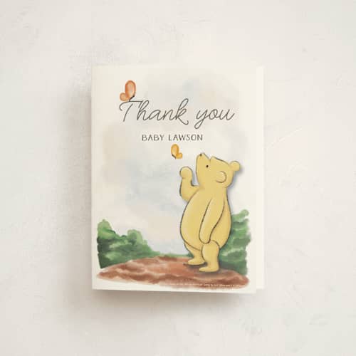 This is a honey baby shower thank you cards with standard by The Savage Label called vintage winnie the pooh baby shower invite printing on strathmore in standard