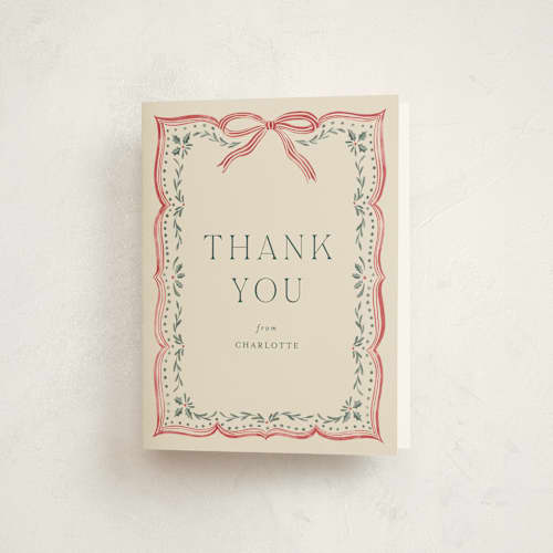 This is a eggnog baby shower thank you cards with standard by Chris Griffith called ribbon stripe holiday printing on strathmore in standard