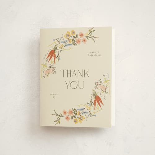 This is a creamery baby shower thank you cards with standard by Vera Lim called whimsical frame printing on strathmore in standard