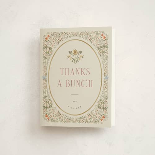 This is a moss baby shower thank you cards with standard by Joanna Griffin called vintage butterfly printing on strathmore in standard