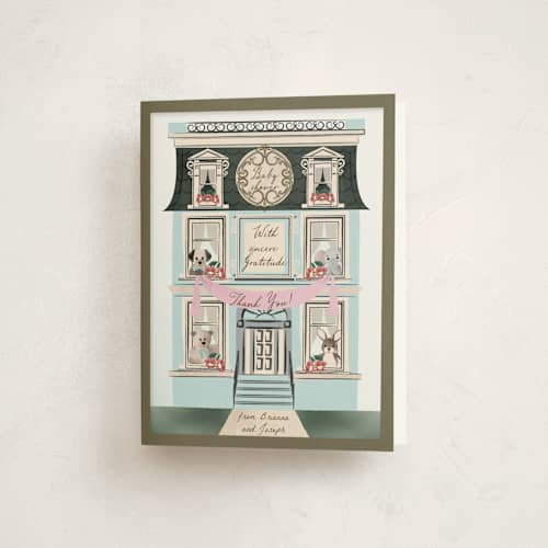 This is a sky baby shower thank you cards with standard by Ana de Sousa called house of love printing on strathmore in standard