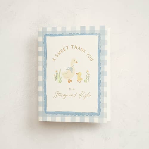 This is a sky baby shower thank you cards with standard by Creo Study called vintage goose printing on strathmore in standard