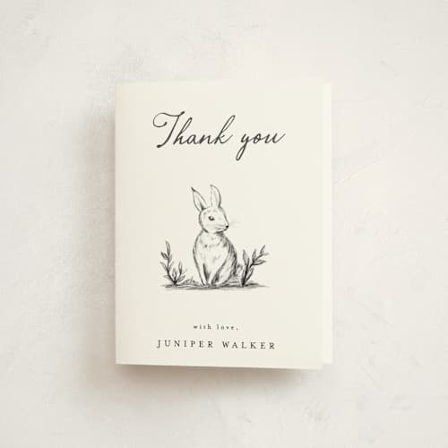 This is a graphite baby shower thank you cards with standard by Maja Cunningham called story time printing on strathmore in standard