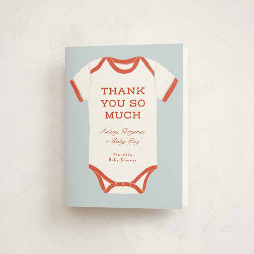 This is a cherry baby shower thank you cards with standard by Paper Raven Co. called rookie season printing on strathmore in standard