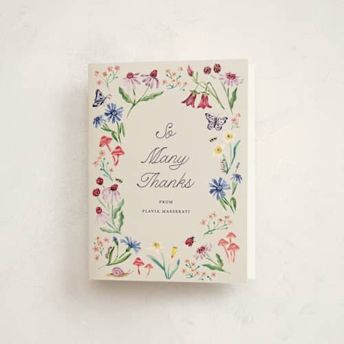 This is a citrus baby shower thank you cards with standard by Pati Cascino called blooming garden printing on strathmore in standard