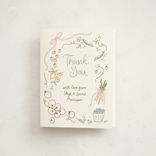 This is a meadow baby shower thank you cards with standard by Jenna Holcomb called locally grown sketch printing on strathmore in standard