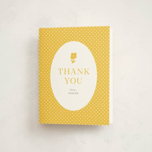 This is a saffron baby shower thank you cards with standard by Eve Schultz called hummingbird garden printing on strathmore in standard