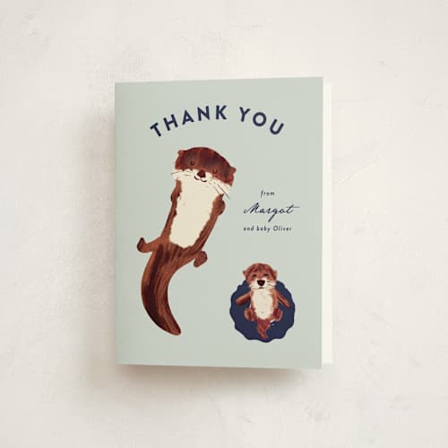 This is a sea baby shower thank you cards with standard by Gwen Bedat called sip & sea printing on strathmore in standard