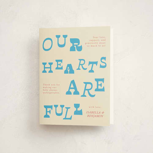 This is a blueberry baby shower thank you cards with standard by Kartika Paramita called oh baby it's time printing on strathmore in standard