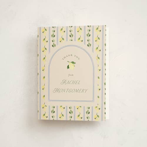 This is a rome baby shower thank you cards with standard by Claudia Orengo called limoncello printing on strathmore in standard