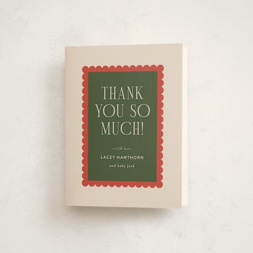 This is a taupe baby shower thank you cards with standard by Ashlee Townsend called prep room printing on strathmore in standard