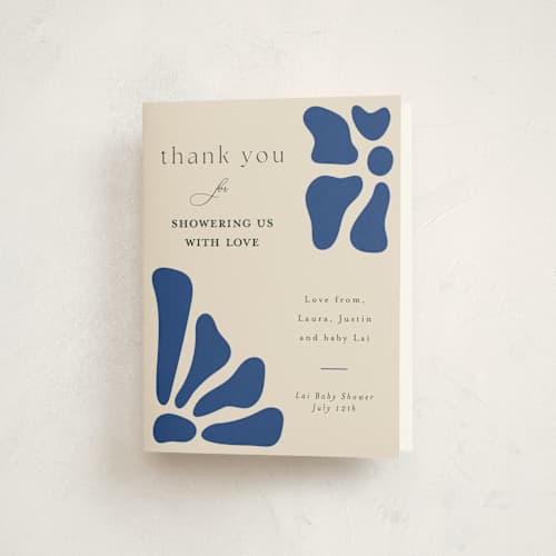 This is a cobalt baby shower thank you cards with standard by Joyce Pinheiro called modern bloom printing on strathmore in standard