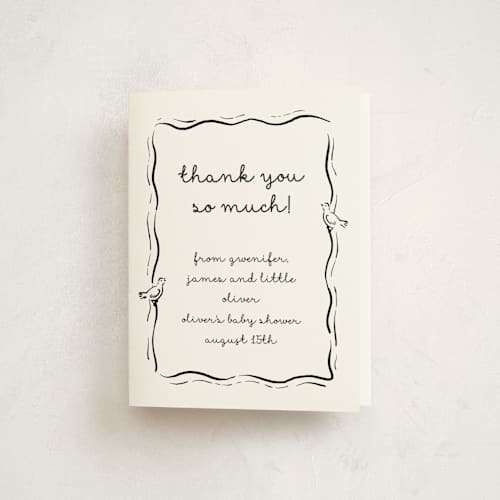 This is a cotton baby shower thank you cards with standard by Deynaaz Daraei called okarche printing on strathmore in standard