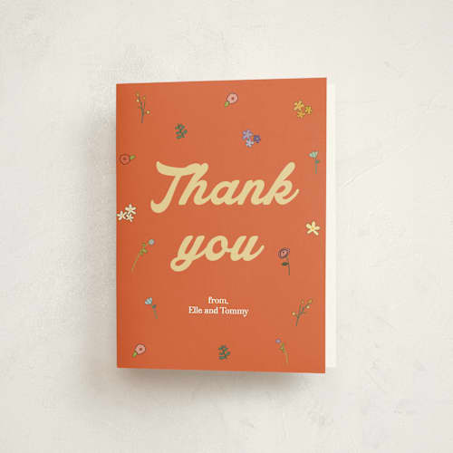 This is a daffodil baby shower thank you cards with standard by Felicia Balestrere called modern peach floral printing on strathmore in standard