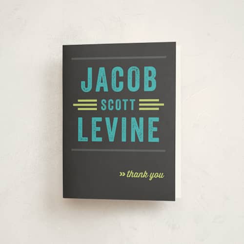 This is a charcoal bar mitzvah bat mitzvah invitations with standard by Rebecca Bowen called namely printing on strathmore in standard