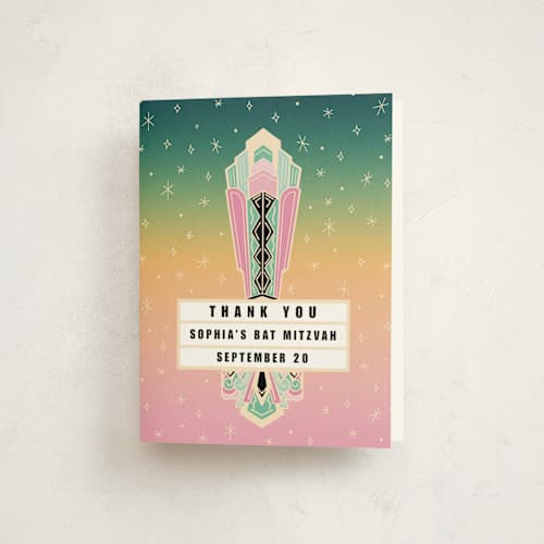 This is a peony bar mitzvah bat mitzvah invitations with standard by Becky Nimoy called bat mitzvah theatre marquee printing on strathmore in standard