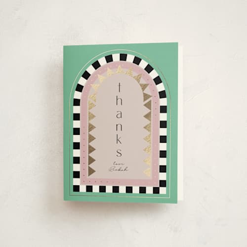 This is a aqua bar mitzvah bat mitzvah invitations with foil pressed by Becky Nimoy called hollywood deco printing on strathmore in standard