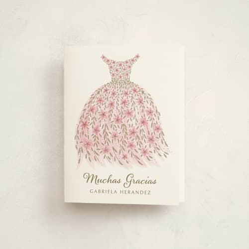 This is a rosado kids thank you cards with standard by Paper Sun Studio called quinceañera party dress printing on strathmore in standard