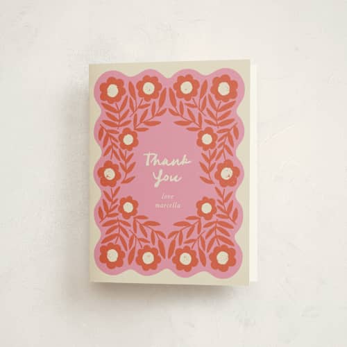 This is a strawberry kids thank you cards with standard by Kelly Watkins called stamped floral printing on strathmore in standard