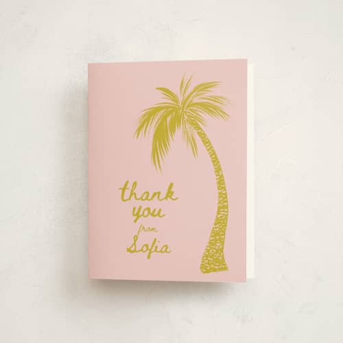 This is a sunshine kids thank you cards with standard by Gwen Bedat called palm printing on strathmore in standard