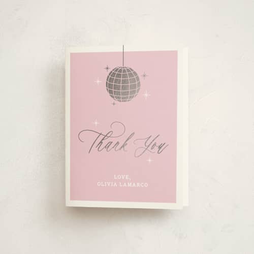 This is a blush sweet sixteen birthday party invitations with foil pressed by Yolanda Mariak Chendak called discotheque printing on strathmore in standard