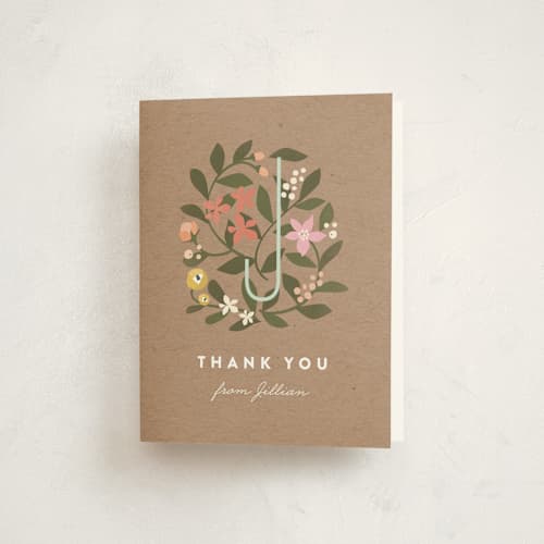 This is a kraft kids thank you cards with standard by Jennifer Wick called floral fete printing on strathmore in standard