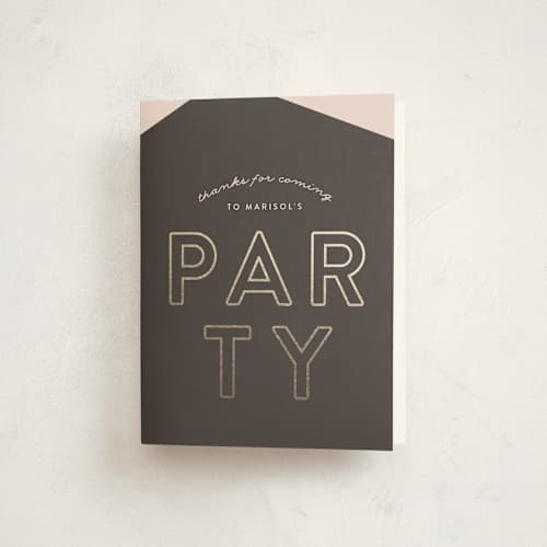 This is a sweet tea kids thank you cards with standard by Phrosné Barwood called like it's my birthday printing on strathmore in standard