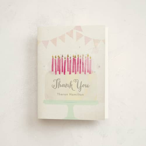 This is a rose kids thank you cards with standard by Rebecca Bowen called painted party printing on strathmore in standard