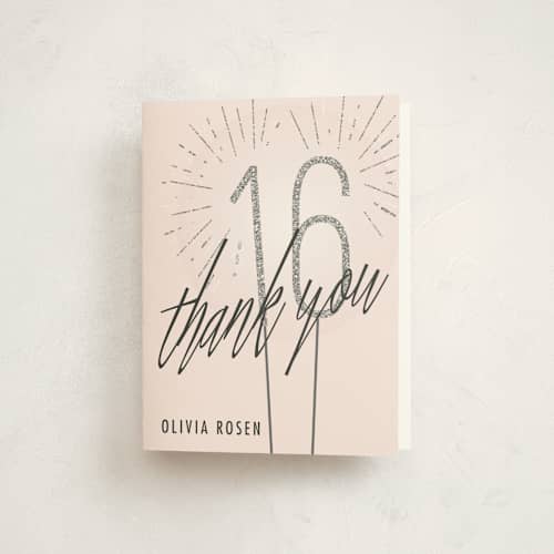 This is a blush kids thank you cards with standard by Annie Holmquist called sixteen sparklers printing on strathmore in standard