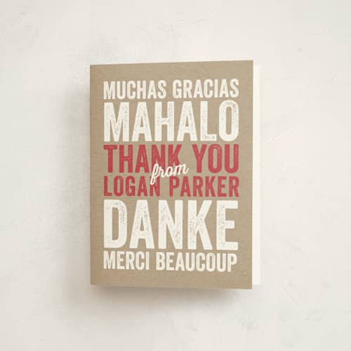 This is a fire engine kids thank you cards with standard by Erin Deegan called kraft birthday printing on strathmore in standard