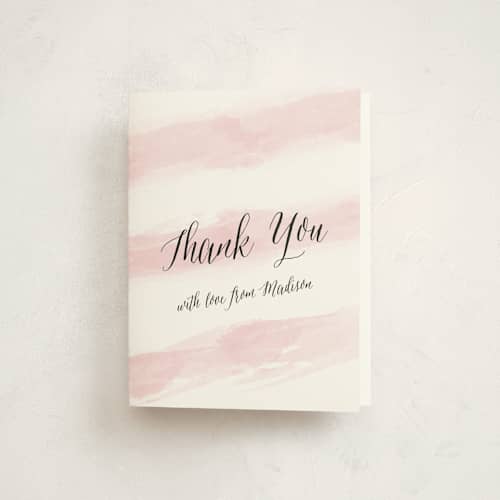 This is a cotton candy kids thank you cards with standard by Sarah Brown called sweet stripes printing on strathmore in standard