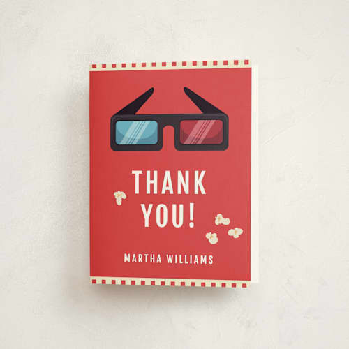 This is a cobblestone kids thank you cards with standard by Sherley Ferreira called movie night party printing on strathmore in standard