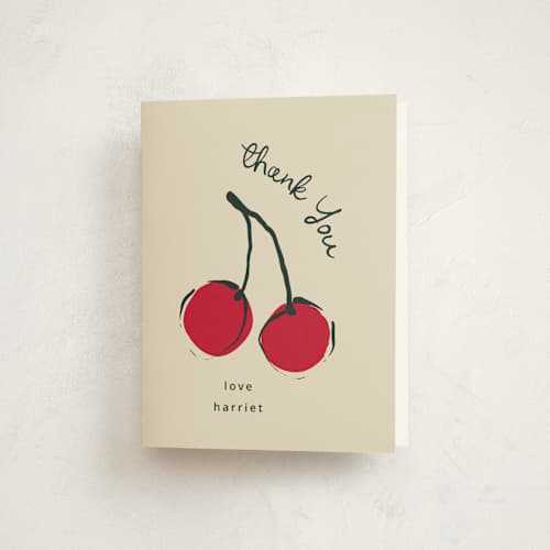 This is a tomato kids thank you cards with standard by Kelly Watkins called cherries printing on strathmore in standard