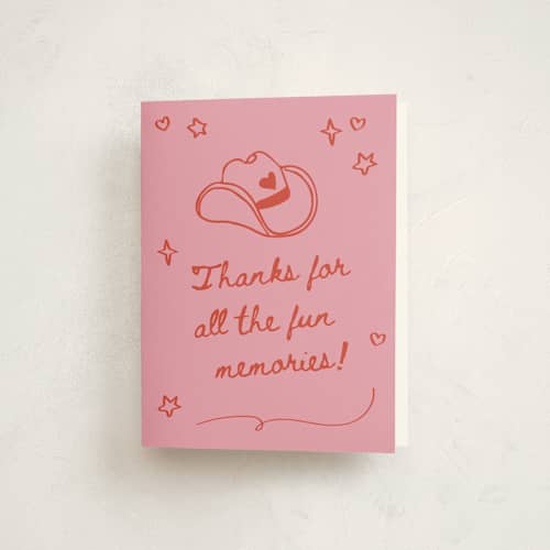 This is a cherry kids thank you cards with standard by Jennifer Lew called cowboy club printing on strathmore in standard