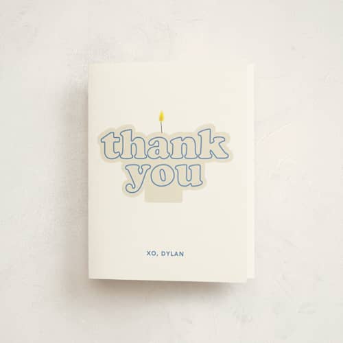 This is a azure kids thank you cards with standard by Baumbirdy called retro sixteen candles printing on strathmore in standard