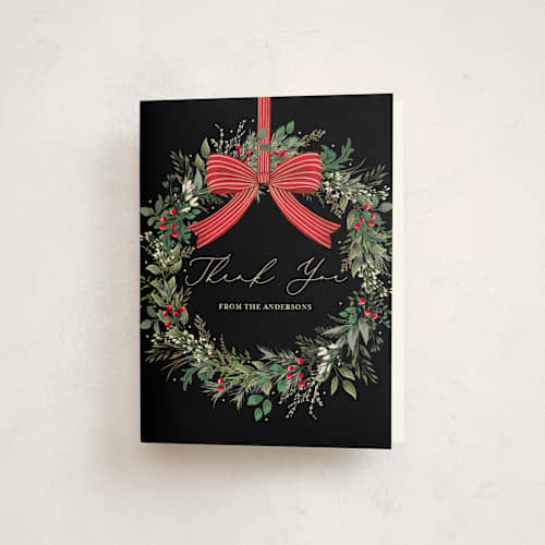 This is a holly berry thank you cards with standard by Susan Moyal called festive holiday printing on strathmore in standard
