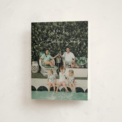 This is a clear blue thank you cards with standard by Sabrin Deirani called relax birthday brunch printing on strathmore in standard