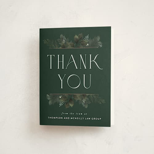 This is a evergreen thank you cards with standard by Leah Bisch called tis the season printing on strathmore in standard
