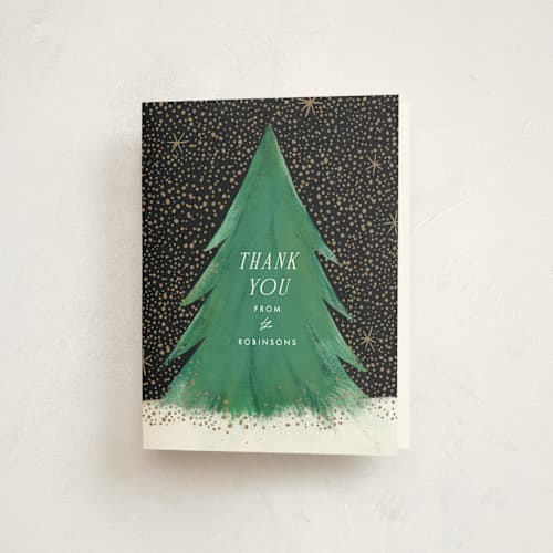 This is a night sky thank you cards with standard by Julie Murray called snowfall printing on strathmore in standard