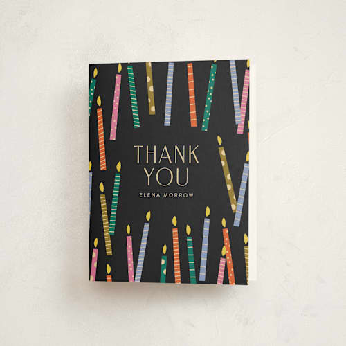 This is a midnight thank you cards with standard by Ellen Schlegelmilch called scattered candles printing on strathmore in standard