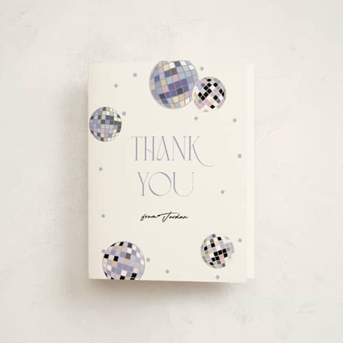 This is a skyline thank you cards with standard by Corinne Malesic called disco fever printing on strathmore in standard